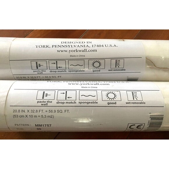 2 Rolls YORK Wallcoverings WALLPAPER Gilded Marble Grey Gold MM1757 56 SqFt Each - Picture 4 of 6